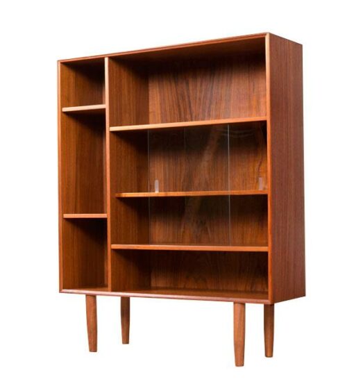 Restored Danish Teak Bookcase with Glass Display