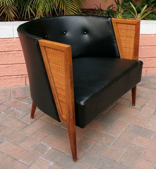 Black Leather Harvery Probber Style Vintage Barrel Chair