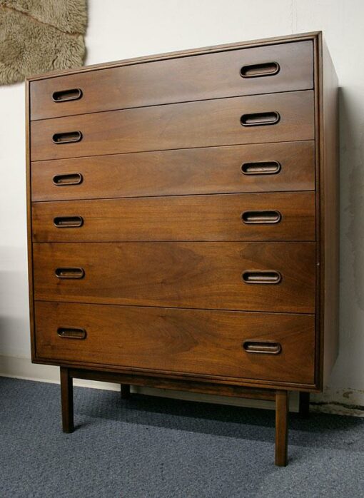 Danish Style Vintage Walnut High Boy Dresser