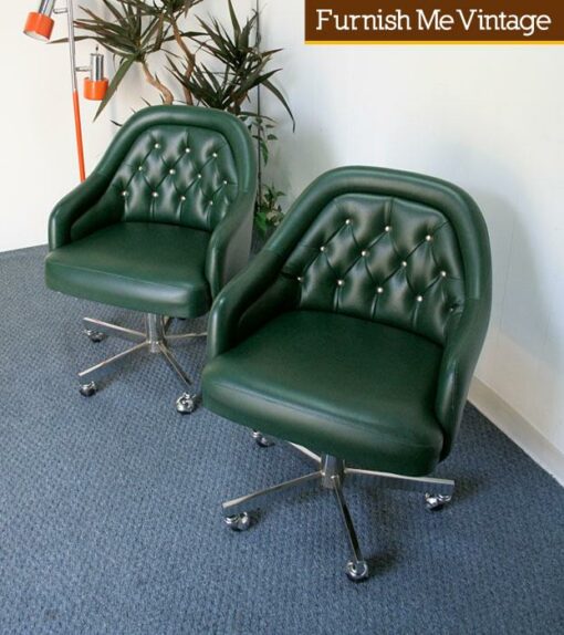 Tufted Barrel Club Chairs on Casters Mid Century Modern