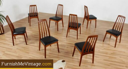 Set of 8 mid century modern Danish teak dining chairs in new upholstery