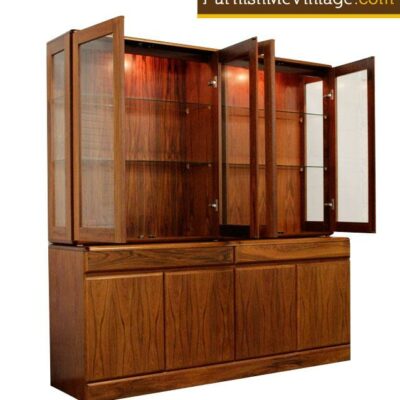 Vintage Danish Rosewood Lighted China Cabinet