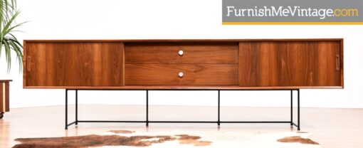 Bespoke Long Mid Century Modern Credenza on Iron Base