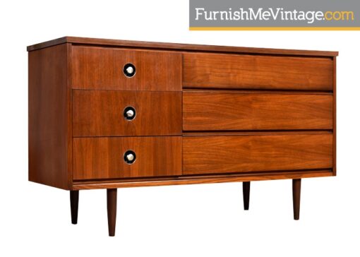 Mid Century Modern Walnut Double Dresser