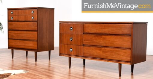 Mid Century Modern Tall Dresser with Circular Pulls