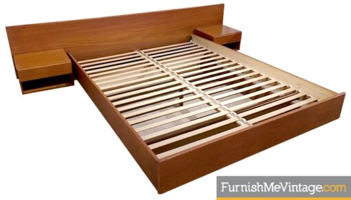 Vintage Queen Size Danish Teak Platform Bed with Nighstands