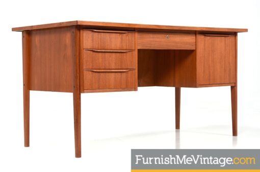 Restored Mid Century Modern Teak Desk with Bookcase