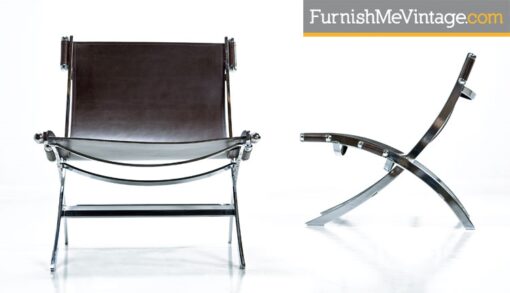 Pair of Modern Leather and Chrome Sling Chairs