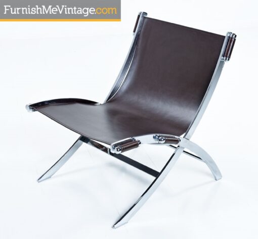 Pair of Modern Leather and Chrome Sling Chairs