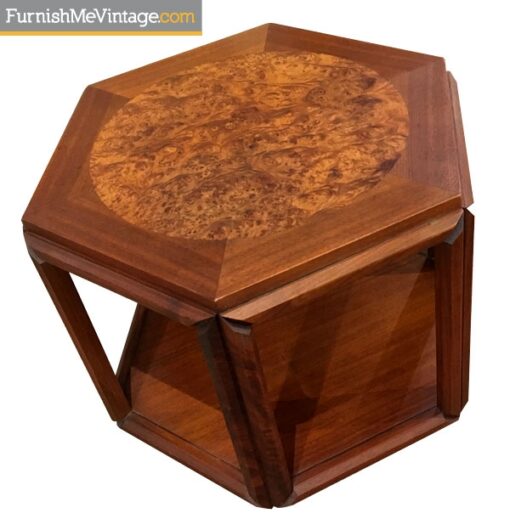 Mid Century Modern Burled Hexagon End Table