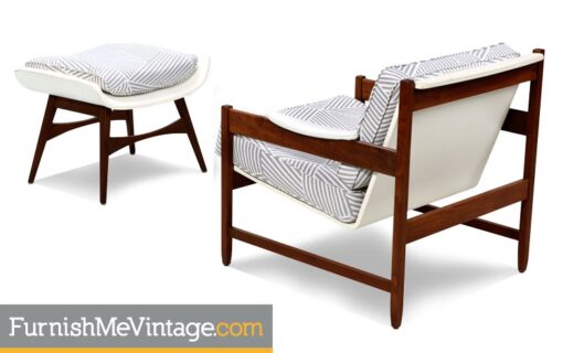 Pair of Mid Century Modern Arm Chairs with Ottoman