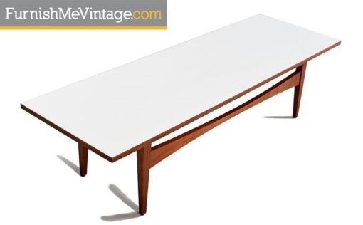 White Laminate and Walnut Mid Century Coffee Table