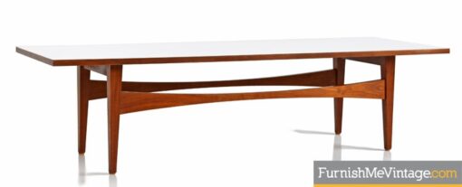 White Laminate and Walnut Mid Century Coffee Table
