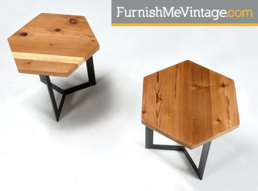 Pair of Contemporary Cypress and Steel End Tables