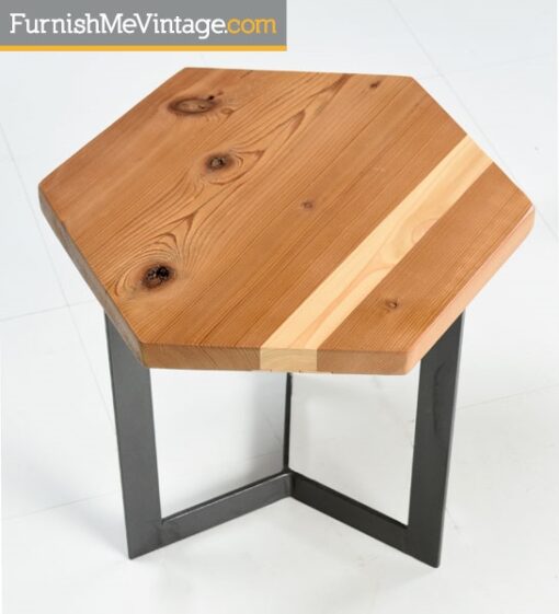 Pair of Contemporary Cypress and Steel End Tables