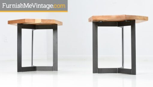 Pair of Contemporary Cypress and Steel End Tables