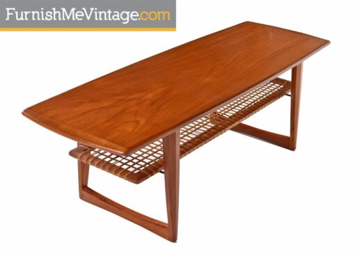 Danish Teak Coffee Table with Caned Shelf