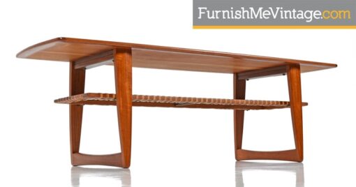 Danish Teak Coffee Table with Caned Shelf