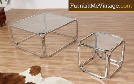 Vintage Chrome Coffee Table and End Table