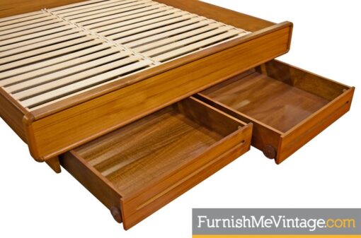 Scandinavian Modern King Teak Platform Bed with Storage