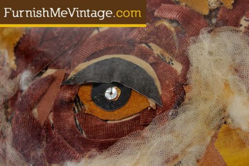 Large Vintage Owl Textile Assemblage Fiber Art