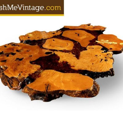 Restored Glass Crystal Filled Live Edge Wood Coffee Table