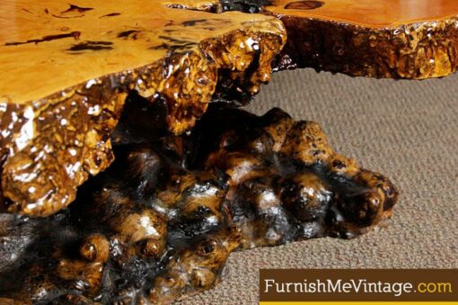 Restored Glass Crystal Filled Live Edge Wood Coffee Table