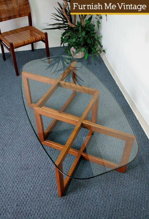 Criss Cross Glass Top Vintage Coffee Table