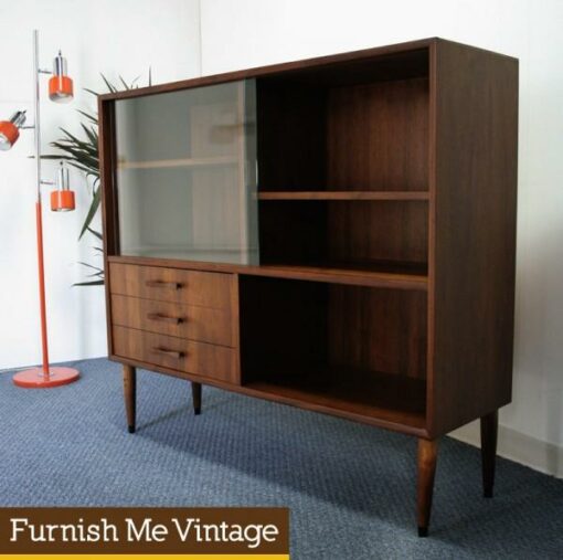 Mid Century Modern Shelving Display Cabinet Bow Tie Handles