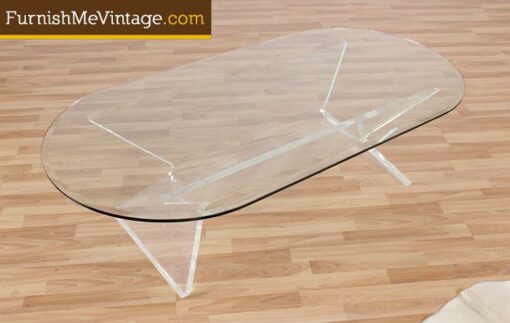 Vintage Lucite Coffee Table with Beveled Oval Glass