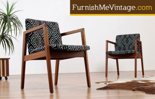 Set of (2) Aqua Fabric Mid Century Arm Chairs