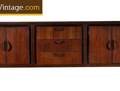 Long mid century modern American made walnut credenza
