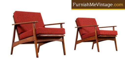 Pair of Restored Mid Century Arm Chairs in Red