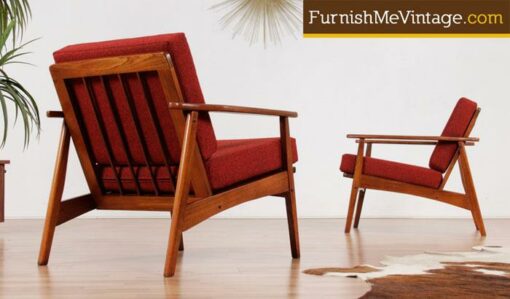 Pair of Restored Mid Century Arm Chairs in Red