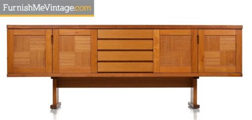 Gangso Mobler Long Danish Teak Autumnal Themed Tile Top Parquet Buffet Credenza