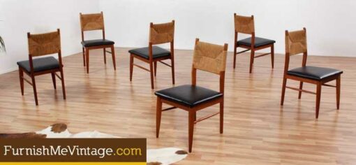 Set of (6) Restored Rush Back Danish Teak Chairs