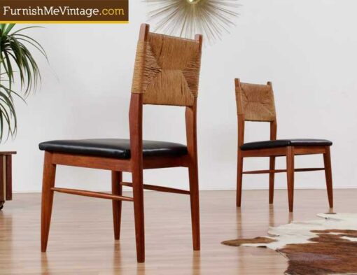 Set of (6) Restored Rush Back Danish Teak Chairs