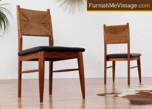 Set of (6) Restored Rush Back Danish Teak Chairs