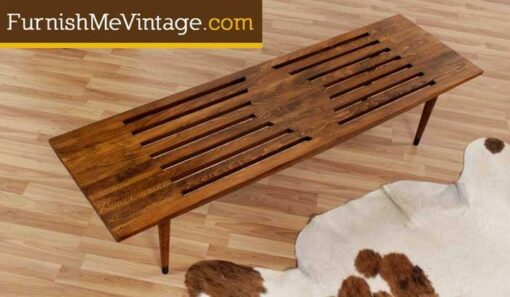 Refinished mid century modern Yugoslavian slat bench coffee table