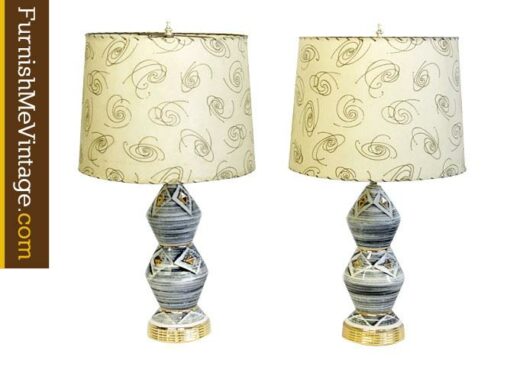 Set of (2) Retro Blue and Gold Table Lamps