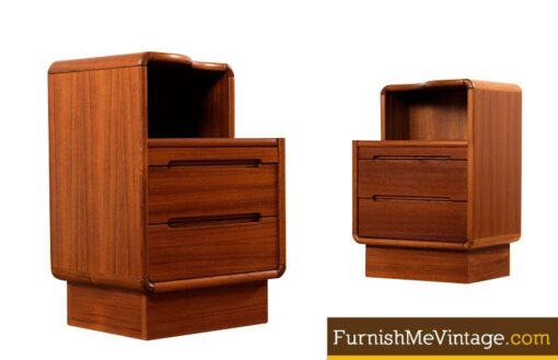 Pair of Teak Modern Nightstands with Pull Out Shelf