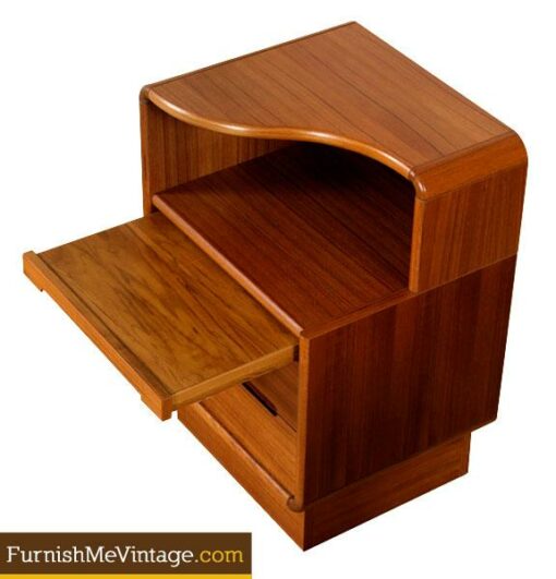 Pair of Teak Modern Nightstands with Pull Out Shelf