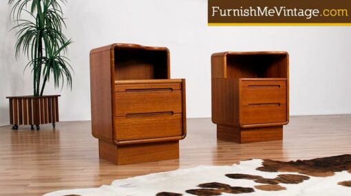 Pair of Teak Modern Nightstands with Pull Out Shelf