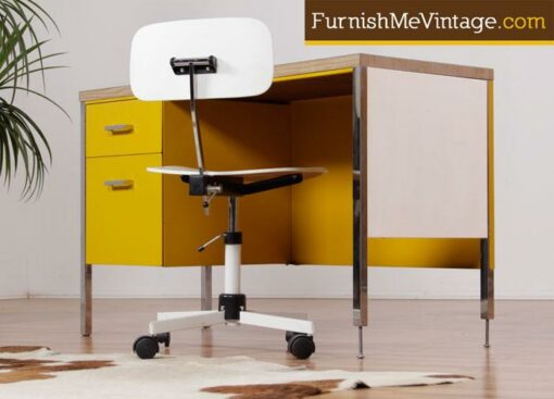 Mid Century Modern Yellow Steel Desk