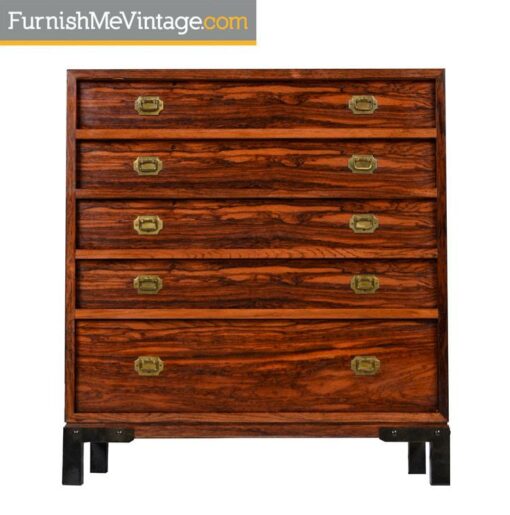 Rosewood and Brass Accent Asian Modern Chest or Commode Dresser