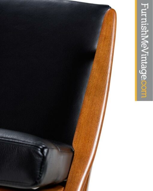 Sculpturelle Danish Lounge Chairs by Rubee Solid Beechwood Black Leather, 1960s
