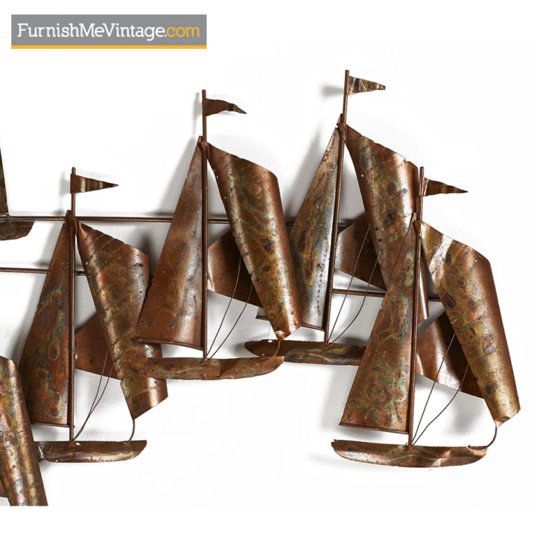 Brutalist Metal Sailboat Wall Art in the Style of Curtis Jere