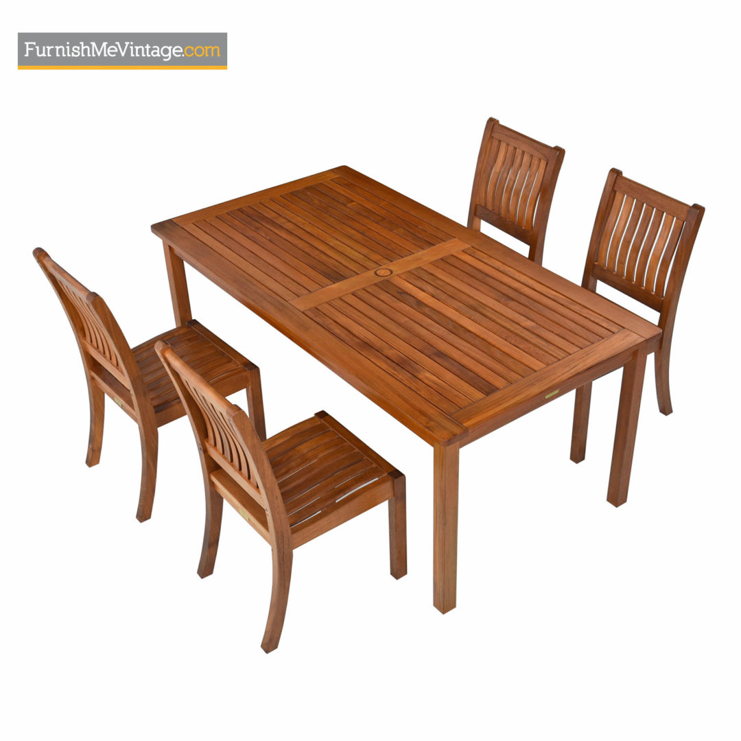 Restoration Hardware Solid Teak Outdoor Dining Table & (4) Chair Set