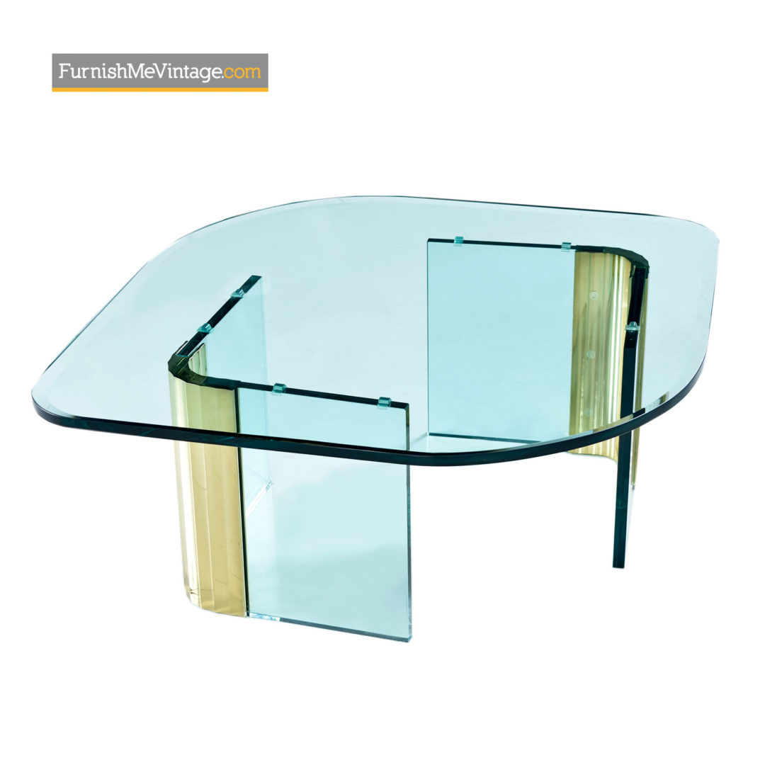Leon Rosen Pace Collection Scalloped Brass Glass Coffee Table