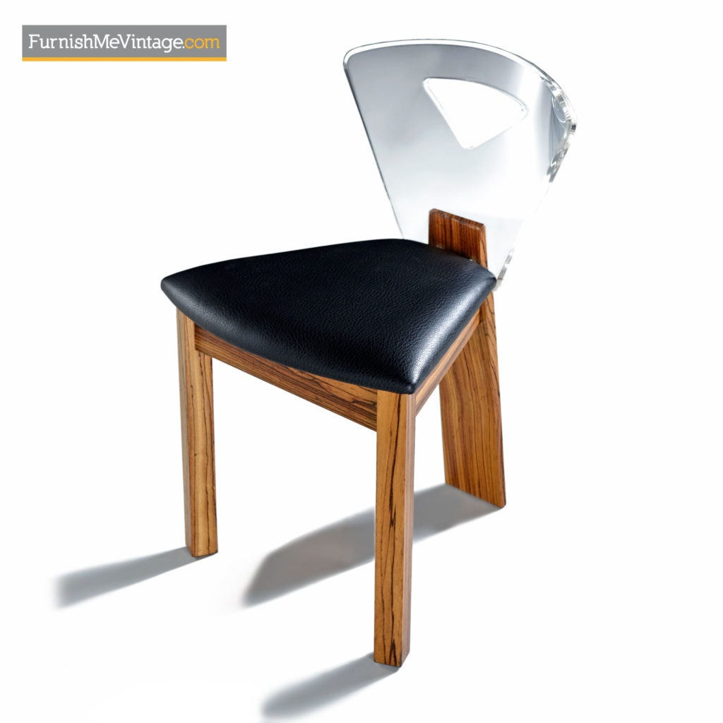 Vintage Modern Lucite Back Zebra Wood Dining Chairs